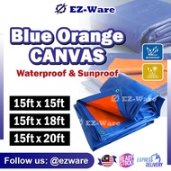 Blue Orange Canvas 15x15/15x18/15x20 Waterproof Canopy Canvas Tarpaulin Kanvas Khemah Kolam Tutup Kereta Lori 帆布