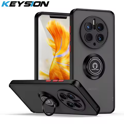 KEYSION Matte Case for Huawei Mate 50 Pro 40 Pro Transparent Ring Stand Shockproof Phone Back Cover 