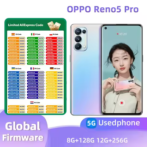 oppo Reno5pro 5G Android CPU MediaTek Dimensity 1000+ 6.55 inch Screen 12GB RAM 256GB ROM 64MP camer