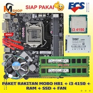 Mobo Motherboard H81 Intel ECS Assembly Package+Processor i3 4150+SSD+RAM DDR3+Fan Without Casing Ready To Use