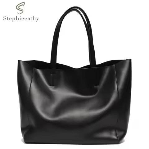 Classic Real Leather Women Tote Large Capacity with Zip Liner Purse Daily Big Shoulder Handbags A4 L