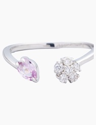 K10 白金 粉紅藍寶石/鑽石 戒指 尾戒 花朵