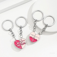 Crazy 2PCS Pink Heart Letter Magnetic Keychain Alloy Key Rings  For Friend