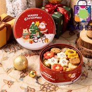 BAIHEE Cookie Tin Box, Round Empty Christmas Tinplate Candy Box, Cute Red Metal Santa Claus Biscuit 