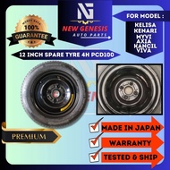 Spare Tyre 12 Inch 4H PCD100 / PCD110 For Perodua Kelisa Kenari Kancil Viva Axia Tire / Tayar Ganti 
