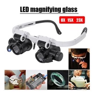 【SEBG】  Glasses Magnifier With LED Light 8X 15X 23X Watchmaker Jeweler Loupe Hot