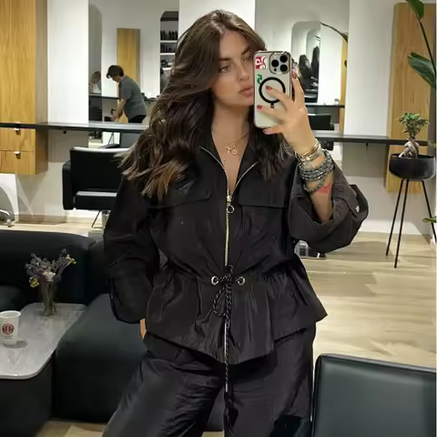 Women's Jacket Brown Safari Strappy Jacket Women's Demi-Season Jacket Top Female 2026 Spring New Cas