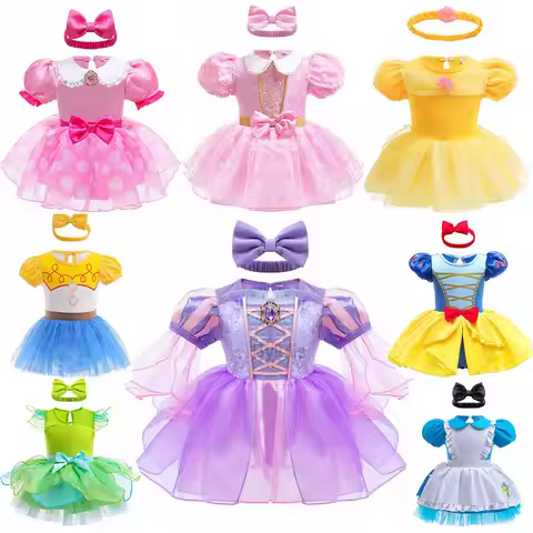 Fantasia Romper Anna Sofia Tutu Dress Headband Princess Aurora Alice Clothes Dress Halloween Party C