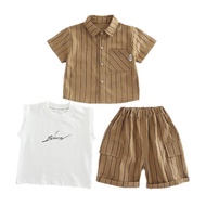 3pcs Set Terno for Kid Boy Handsome Short Sleeve Polo Shirt White Top Shorts Suit Baby Boy Outfit 1 