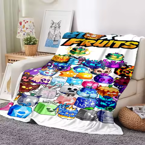 HD B-Blox Fruit 3D Cartoon Game Gift Blanket,Soft Throw Blanket for Home Bedroom Bed Sofa Travel Pic