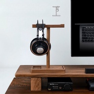 Solid Wood Headphone Stand, Black Walnut Desktop Organizer Creative Over-Ear Headphone Hanger, Woode