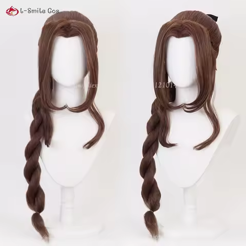 FF7 Aerith Gainsborough Cosplay Wig Long Brown Wigs Heat Resistant Synthetic Hair Halloween Party Wi
