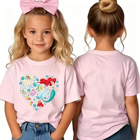 Potdemiel Girls Cotton TShirt Heart Shape Mermaid Sea Creature Shell Starfish Print Kids Tee Summer 