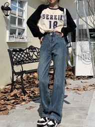 VELIN S-2XL Women Jeans Retro High Waist Denim Long Pants Korean Casual Straight Trousers