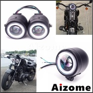 AI Universal Motorcycle Cafe Racer Twin Headlight LED Headlamp Double Front Lamps For Harley Softail