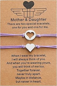 2Pcs Adjustable MAMA & Daughter Woven Rope Matching Bracelet With Message Card Meaningful Love Betwe