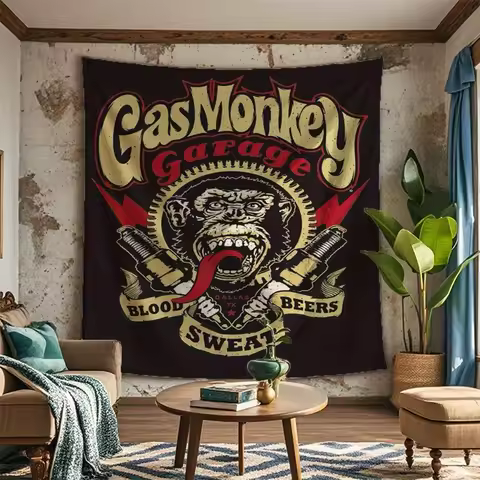 VIKAMA American Vintage Garage-Style Tapestry Neon Gradient Font Industrial-Style Living Room Theme 