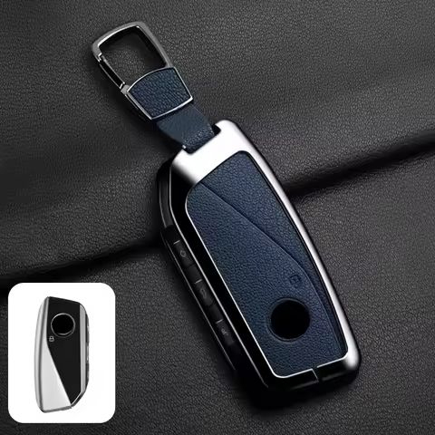 Metal Leather Car Key Case Cover For BMW 218i 220i 740i 760i 5-Series G60 X1 X2 X5 X6 X7 iX1 iX2 iX 