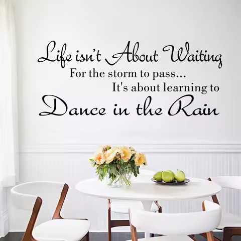 "Dance in the Rain" Inspirational Wall Decal, Black Vinyl Quote Stickers for Living Room Bedroom Off