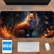 Cute red fox desk mat, fantasy fox mousepad, large desk pad, animal desk mat, large led rgb desk mat, aesthetic mousepad, Fantasy desk mat