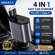 MOKETA Upgraded 210W 4 In 1 Retractable Car Charger Super Fast Charging IOS dan Type-c Adapter with 