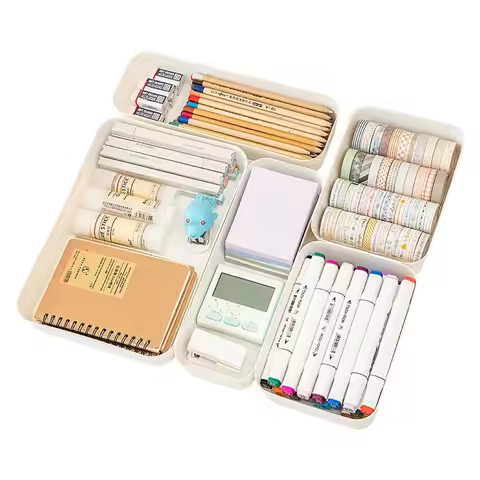 Plastic Desktop Storage Box Large Capacity Stackable Drawer Divider Storage Box Solid Color Document