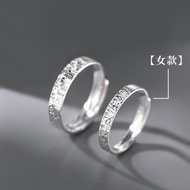 Couple Pairing Crushed Ice Ring Womens Pure Silver 999 Niche Design Light Luxury High-End Feel Open