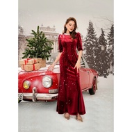 MY WAY Women's Red Velvet Party Dress Elegant Long Fishtail 9md21360