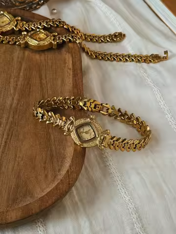 1 Piece of New French-Style Gold Vintage High-End Women's Watch with Copper Alloy Strap, Elegant and