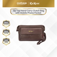 KICKERS Leather Zip Top Hand Carry Clutch Bag with Mobile Phone Pocket KK13-IC78508CL