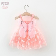 Fyzskids 1-4 years old Baby girl slip dress, summer dress, children's bow wings, princess dress, one