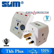 SUM S133N 3 Way 3 Pin Adaptor with Neon Switch & Surge Protector