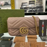 東區正精品㊣GUCCI Marmont Supermini 476433 全新迷你裸色V紋牛皮金鍊前釦式斜背包手拿包 RZ3697