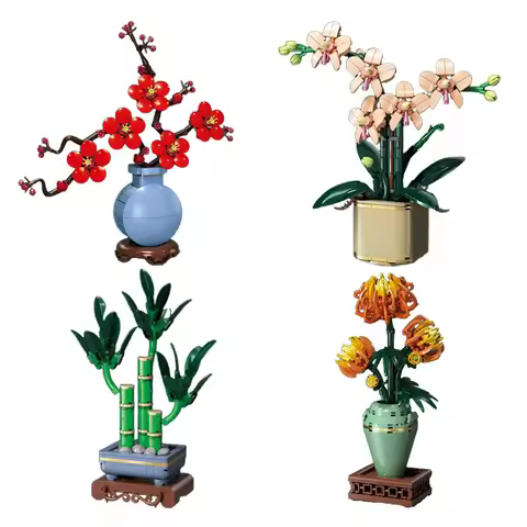SEMBO BLOCK Romantic Flower Assembly Building Block Kits Rose Model Bricks Vase Desk Ornaments Home 
