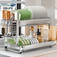 GSLIFE Thicken Stainless Steel Dish Rack with Tray Kitchen Rak Rak Pinggan