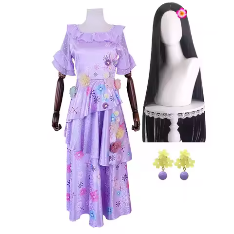 Adult Women Halloween Disney Encanto Isabela Madrigal Flower Dress Full Set Costume Wig Earrings