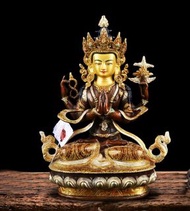 開光結緣正版手工尼泊爾四臂觀音33cm佛像銅鎦金描金加銀佛像神像/藏傳佛教