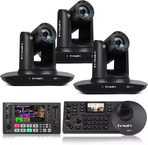 FoMaKo NDI Camera AI Auto Tracking HDMI PTZ Camera 20x Optical Zoom(3pcs),KC608N PTZ Controller, M3 