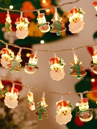 1條聖誕樹+雪人+聖誕老人頭部平面led燈,10/20/40入適用於房間和節日裝飾