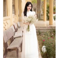 Áo dài trắng tay phồng vải tơ óng mềm lót lụa - Áo Dài Đan Linh (A62)