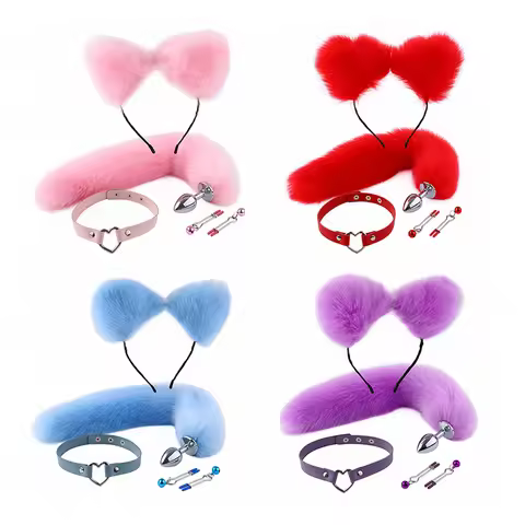 Female Role-Playing Fun Fox Tail Anal Plug Sm Training Ear Mask Artificial Tail Hair Flirting Adult 
