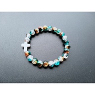 G929 PLAIN CROSS BRACELET 8MM CRACKED PEARL BRACELET LUXURY CATHOLIC CHRISTIAN
