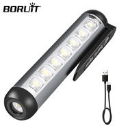 BORUiT Mini Portable LED Flashlight Type-C Rechargeable Ultra Bright Torch With Clip Magnet