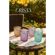 Set of 4 premium CRISTA HOME 300ml diamond-patterned glass cups - Drinking cups, tea, coffee cups - 