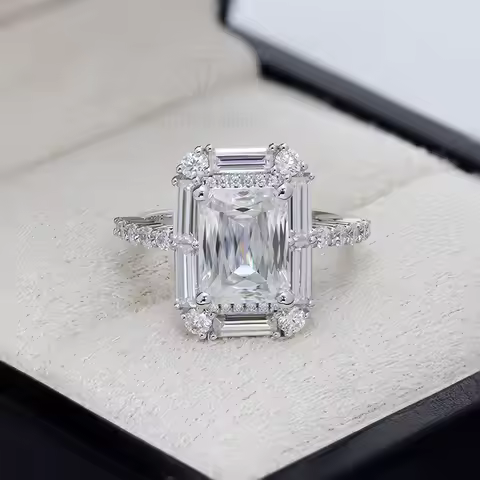 Paston Custom Silver Moissanite Ring D VVS1 3ct 7x9mm Criss Cut Moissanite Diamond Engagement Women 