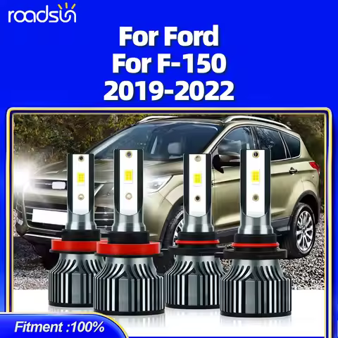 roadsun 4pcs Car Headlights 6000K White LED 9005/HB3 9006/HB4 High Low Beam Combo Compatible For For