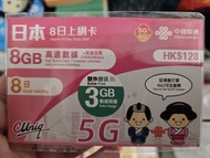 中國聯通 日本8日 8GB 5G SIM卡