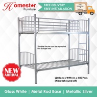 HOMESTAR. Double Decker bed Bunk Metal Bedframe Silver White Black Single Durable Mattress Combo set [SG STOCKS]