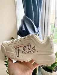 H53 - FILA: DISRUPTOR II 2 SCRIPT BIG LOGO UNISEX trainers / Shoes in cream / 米色 厚底 老爹鞋 UK 5.5, Eur 