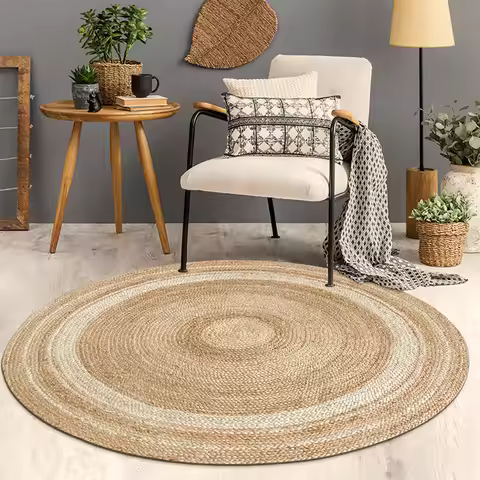 Living Room Carpet Natural Jute Hand Woven Home Decoration Breathable Bedroom Rug Modern Minimalism